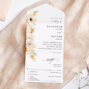 Beige & Orange Floral All In One Invitation