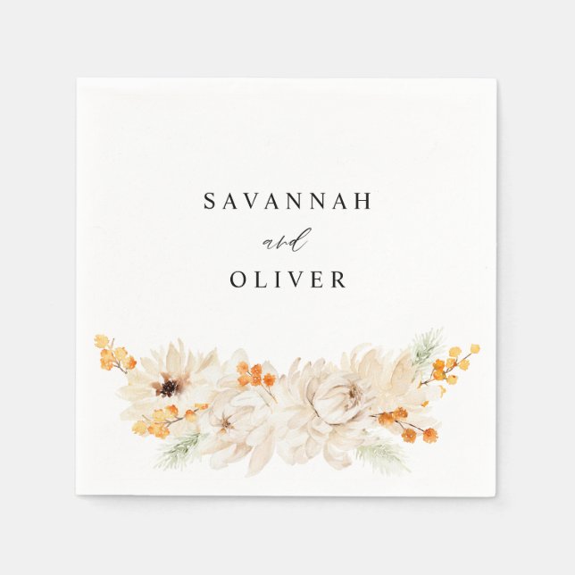 Beige & Orange Floral Name 3 Napkins (Front)