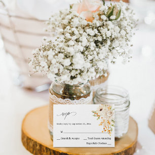 Beige & Orange Floral no Meal RSVP Card