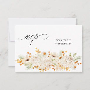 Beige & Orange Floral w Meal RSVP Card