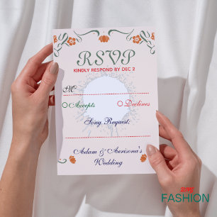 Beige Orange Green Delicate Elegance Style Wedding RSVP Card