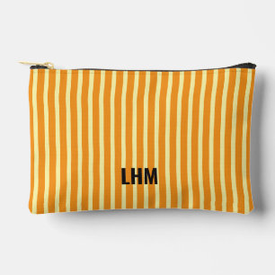 Beige Orange Stripe Vintage Name Stylish Accessory Pouch