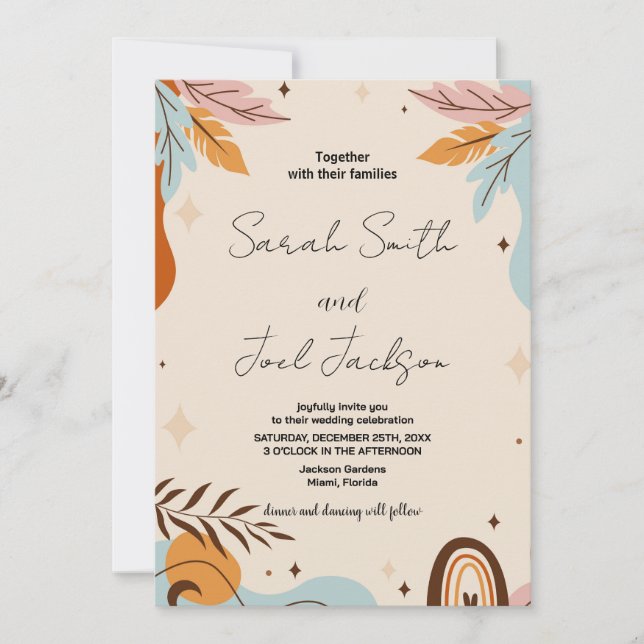 Beige Orange Wedding Invitations (Front)