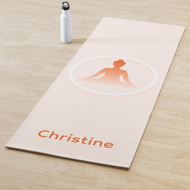 Beige-Orange Yoga Pose and Custom Name Yoga Mat (In Situ)