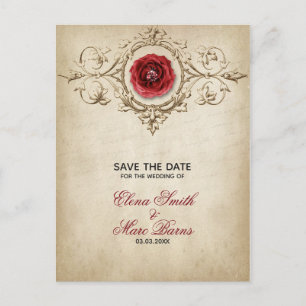 Beige Ornament And Red Rose Announcement Postcard