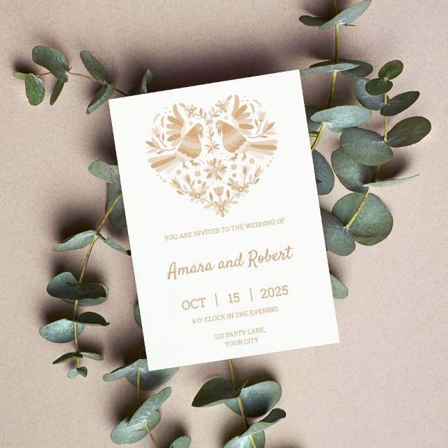 Beige OTOMI MEXICAN HEART INVITATION (Creator Uploaded)
