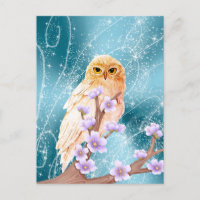 Beige Owl on Purple Floral Branch Magical Sparkle