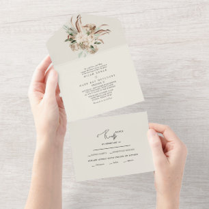 Beige Pampas Bouquet Floral Wedding All In One Inv Invitation