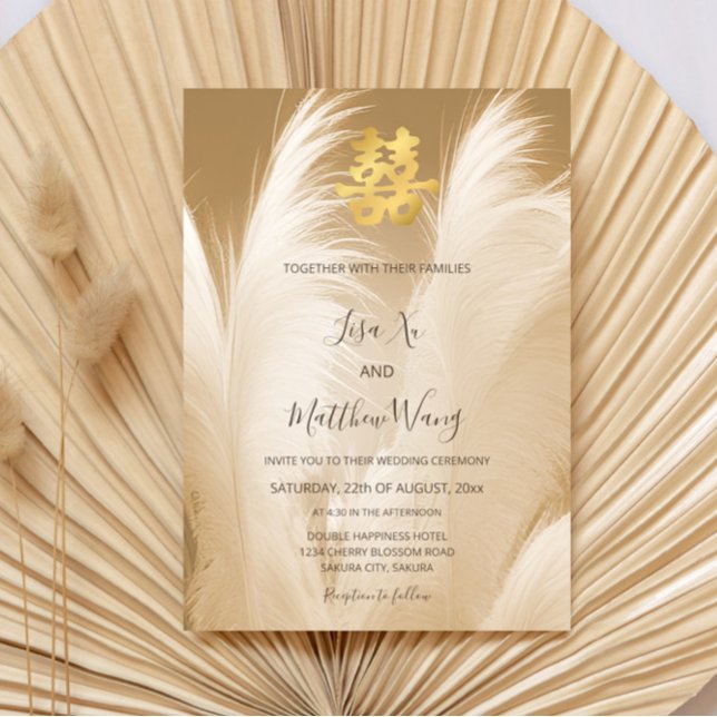 Beige Pampas Grass Chinese Wedding  Invitation (Creator Uploaded)