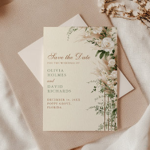 Beige Pampas Grass Wedding Save the Date Card