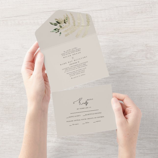 Beige Pampas Neutral Tones Wedding All In One Invi Invitation (Tearaway)