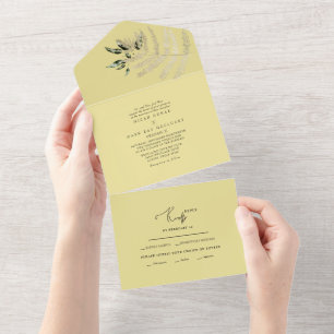 Beige Pampas Yellow Wedding All In One Invitation