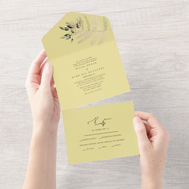 Beige Pampas Yellow Wedding  All In One Invitation (Tearaway)