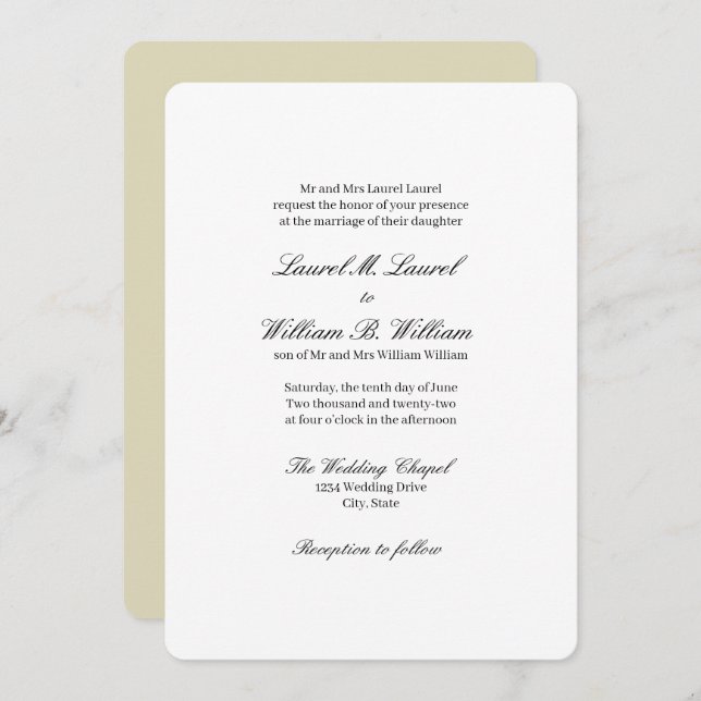 Beige Parents of the Bride Wedding Invitation (Front/Back)