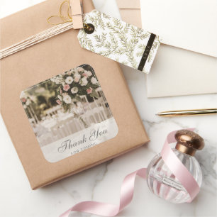 Beige Pastel Elegant Thank You Souvenir Square Sticker