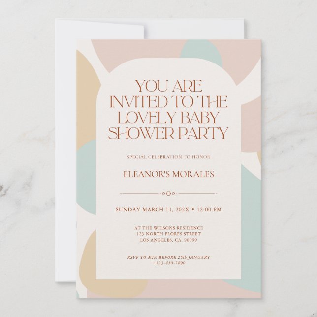 Beige Pastel Minimalist Baby Shower Party Invitation (Front)