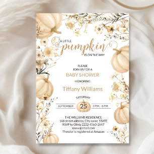 Beige Pastel Watercolor Pumpkin fall wild flowers Invitation