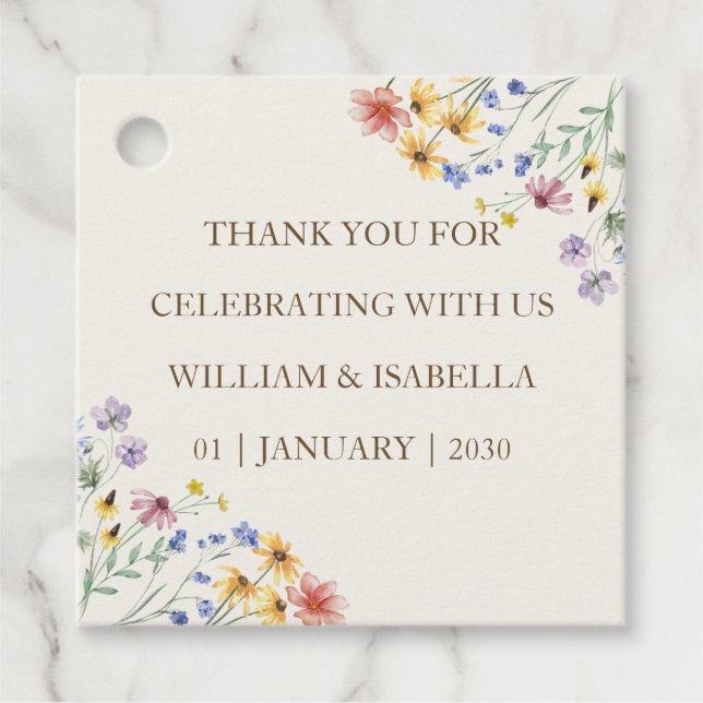 Beige Pastel Wildflower Favour Tags (Front)