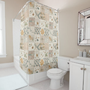 Beige Patchwork Quilt Rustic Floral Retro Shower Curtain