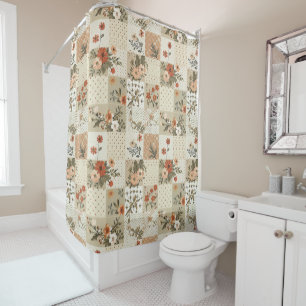 Beige Patchwork Quilt Rustic Floral Retro Shower Curtain