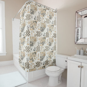 Beige Patchwork Quilt Rustic Floral Retro Shower Curtain