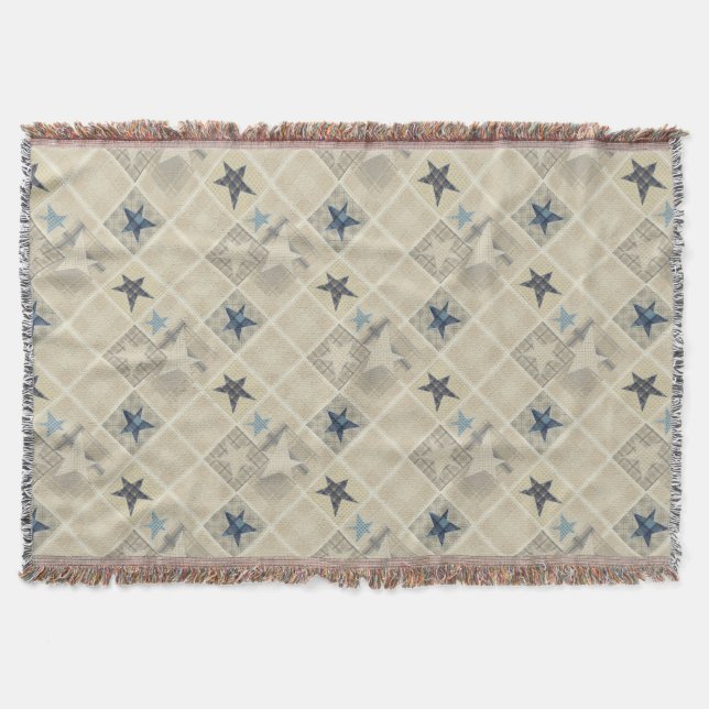 Beige patchwork throw blanket (Front)
