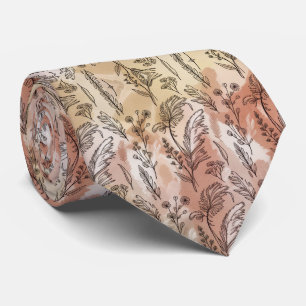 Beige Peach Botanical Sketch  Tie