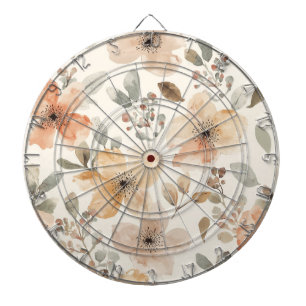 Beige Peach Floral Watercolor Botanical Pattern Dartboard