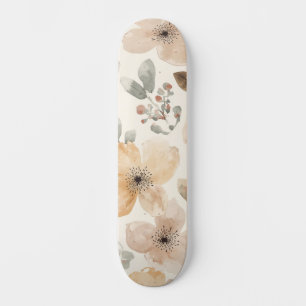 Beige Peach Floral Watercolor Botanical Pattern Skateboard