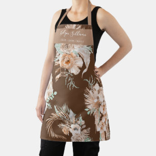 Beige Peach Mint Tropical Bouquets on Brown Apron