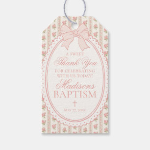 Beige & Peach Vintage Fancy Floral Baptism Favours Gift Tags