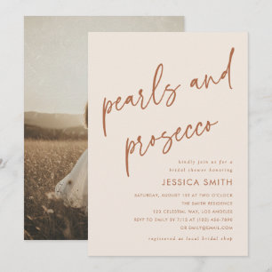 Beige Pearls and Prosecco Bridal Shower Photo Invitation