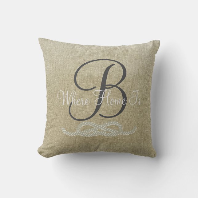 Beige Personalised Nautical Family Throw Pillow (Front)
