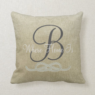 Beige Personalised Nautical Family Throw Pillow