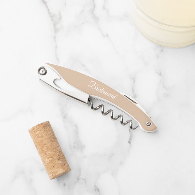 Beige Personalised Wedding Bridesmaid Corkscrew (Front)