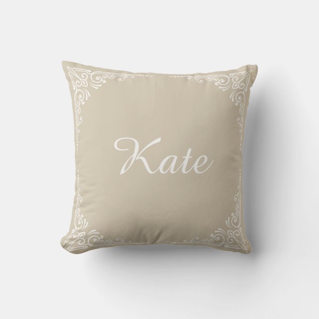 Beige Personalized Modern Elegant Typography Name  Cushion (Front)