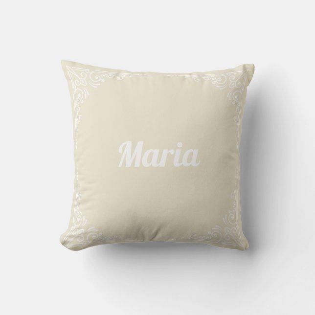 Beige Personalized Modern Elegant Typography Name Cushion (Front)