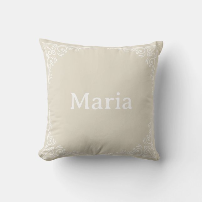 Beige Personalized Modern Elegant Typography Name Cushion (Front)