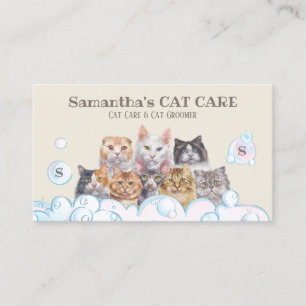 Beige Pet Care Spa Salon Sitting Bath Groomer Cat Business Card