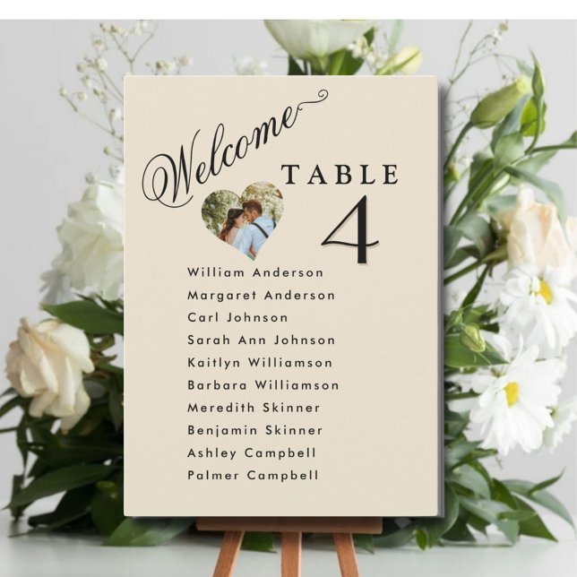 Beige Photo Wedding Seating Plan Cards Guest Names (Creator Uploaded)