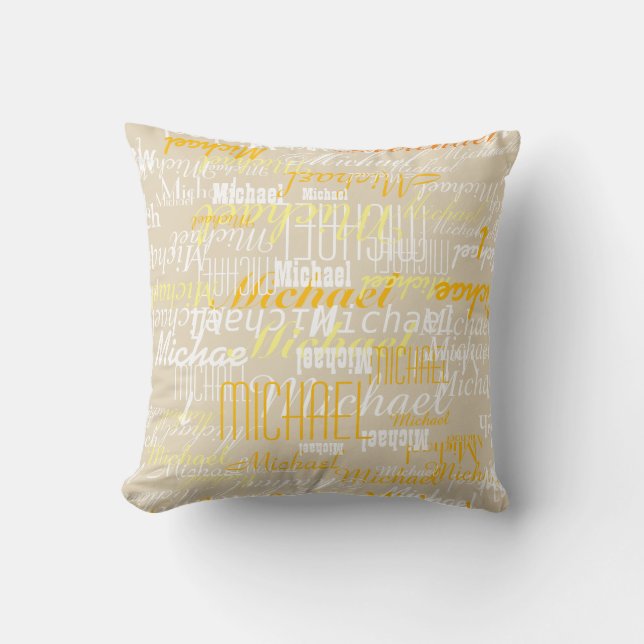 beige pillow with a pattern of names for kids (Front)