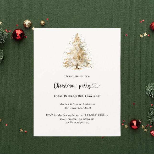 Beige pine tree snow Christmas Party invitation (Creator Uploaded)
