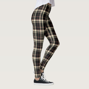 Beige Pink and Black Elegant Plaid Leggings