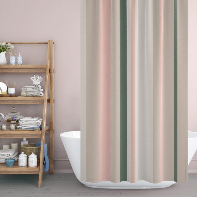 Beige Pink and Green Stripes Shower Curtain (Creator Uploaded)