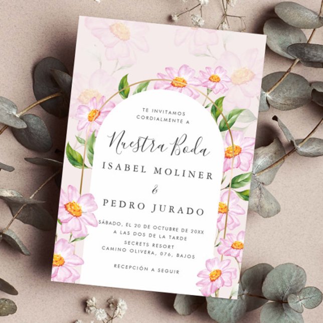 Beige Pink Botanical Nuestra Boda Spanish Wedding Invitation (Creator Uploaded)