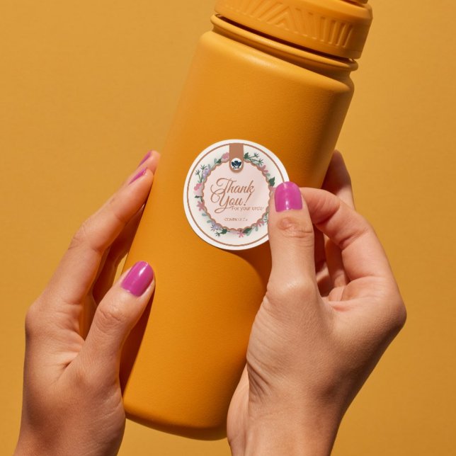 Beige Pink Floral Thank You Circle Stickers - Logo (Beige Pink Floral Thank You Circle Stickers - Custom Logo)