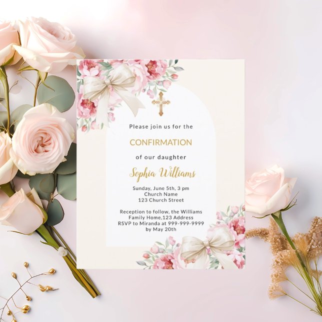 Beige pink florals bow arch Confirmation (Creator Uploaded)