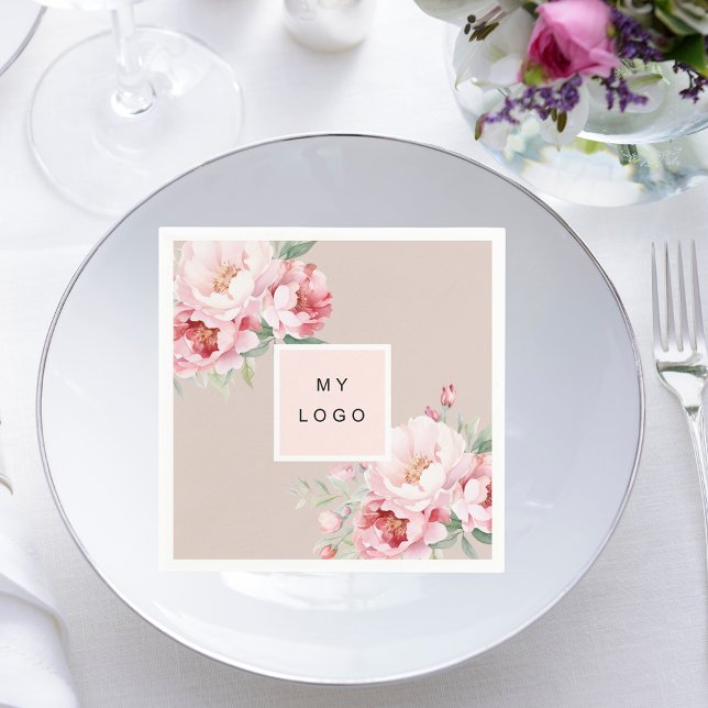 Beige pink florals business logo napkin (Creator Uploaded)
