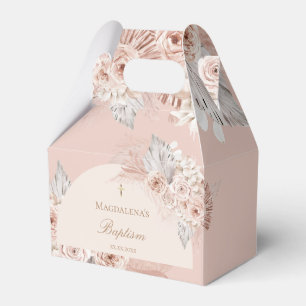 beige pink flowers Baptism Favour Box