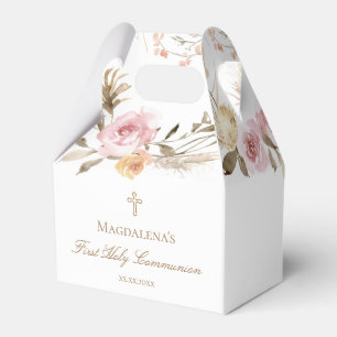beige pink flowers First Holy Communion Favour Box